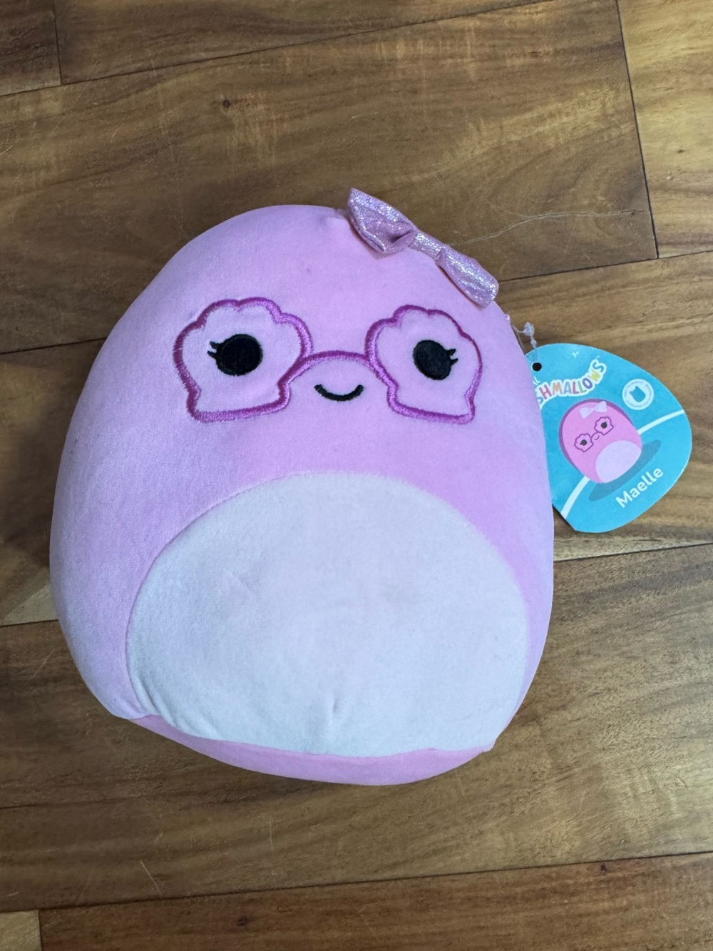 Squishmallows Maelle Pink and White Plush with Bow